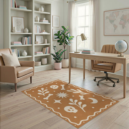 Brown Boho Skull Bone Area Rug