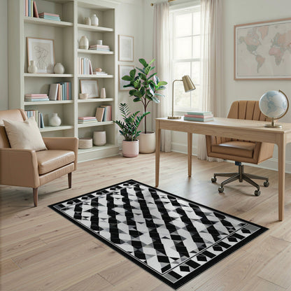 Black White Geometric Diamond Area Rug