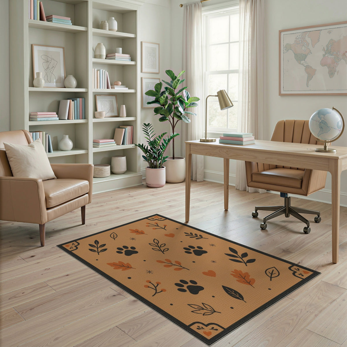 Rustic Paw Print Leaf Area Rug