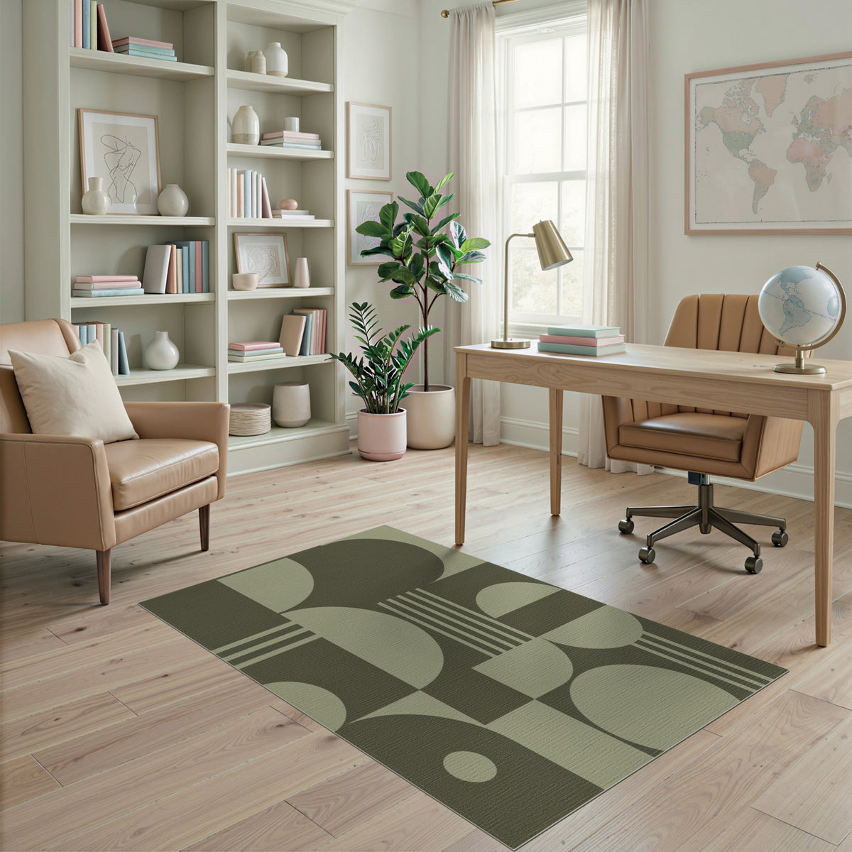 Green Geometric Circles Area Rug