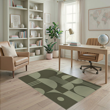 Green Geometric Circles Area Rug