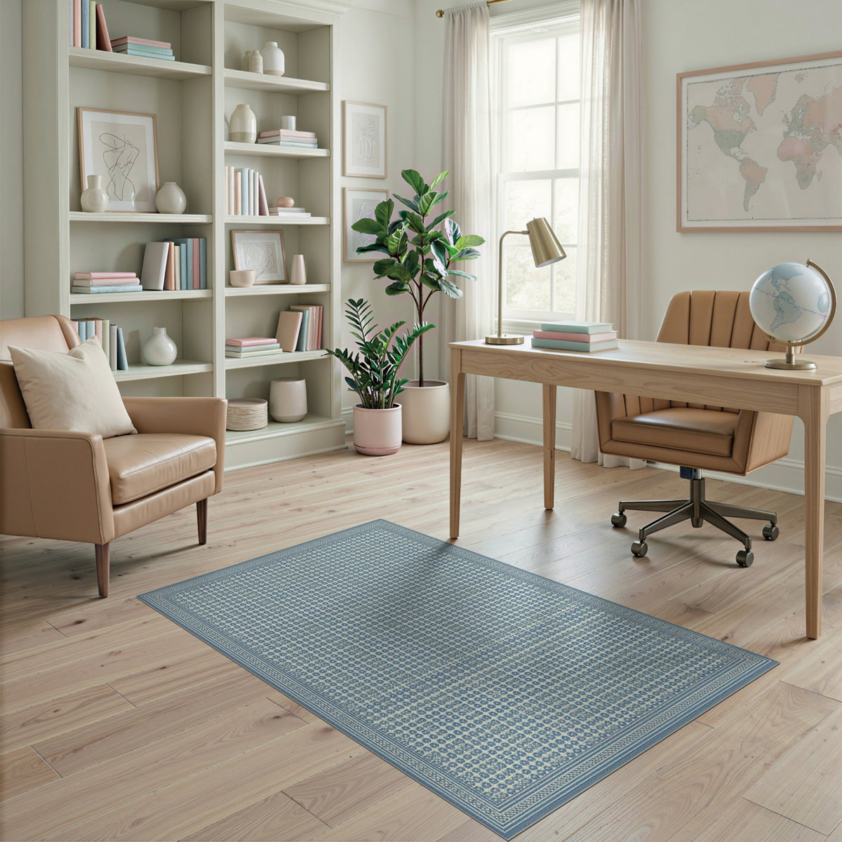 Blue Floral Vintage Washable No. 2 Area Rug