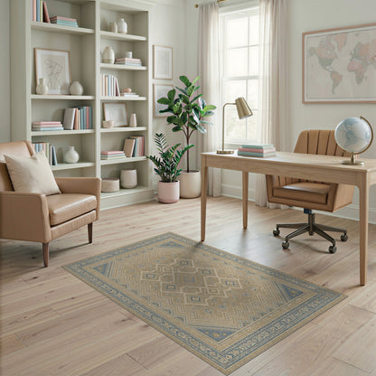 Distressed Blue Geometric Vintage Area Rug