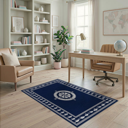 Navy Compass Fish Coastal Area Rug