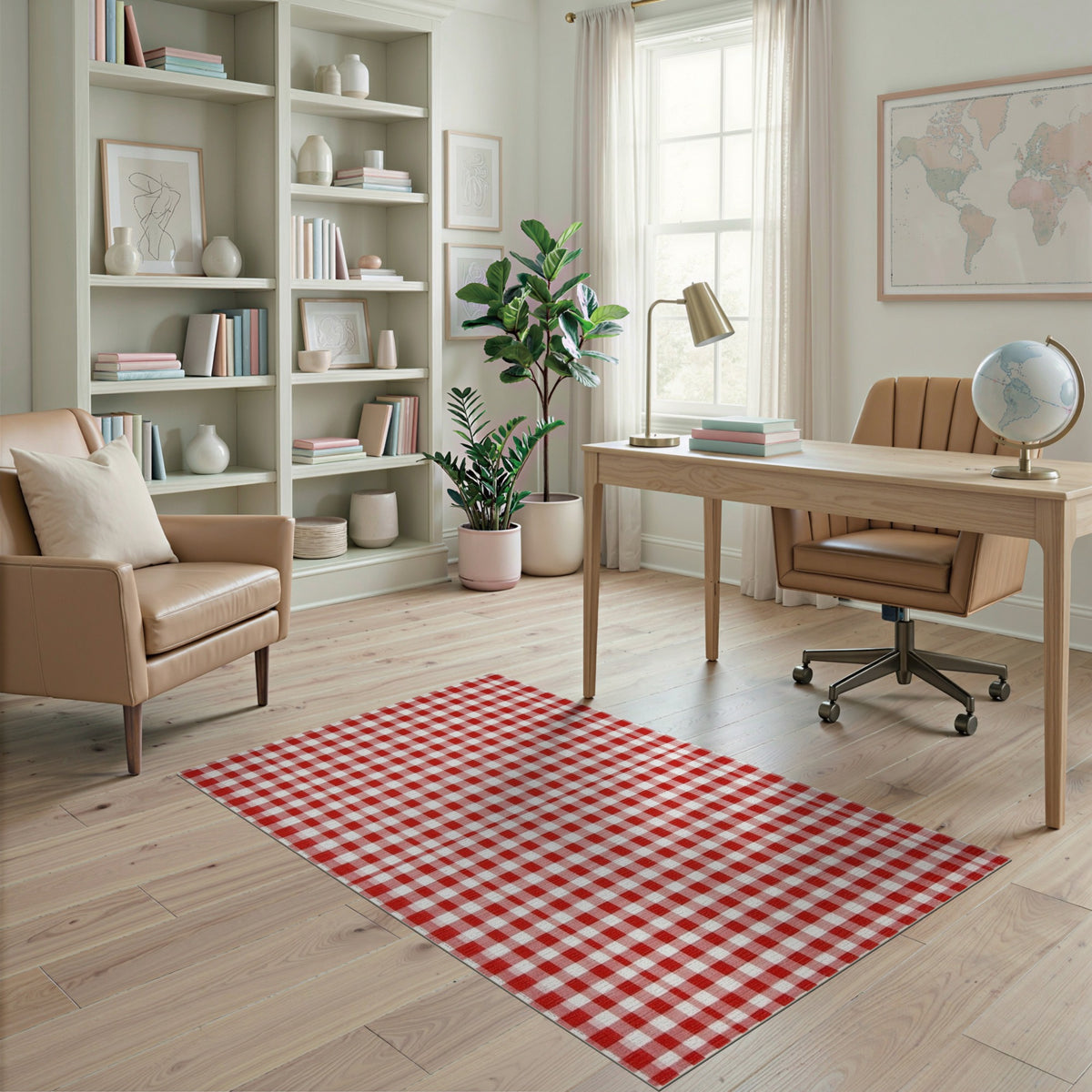 Red Gingham Checkered Red Area Rug