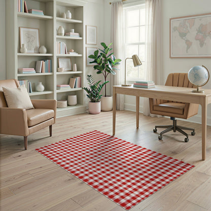 Red Gingham Checkered Red Area Rug
