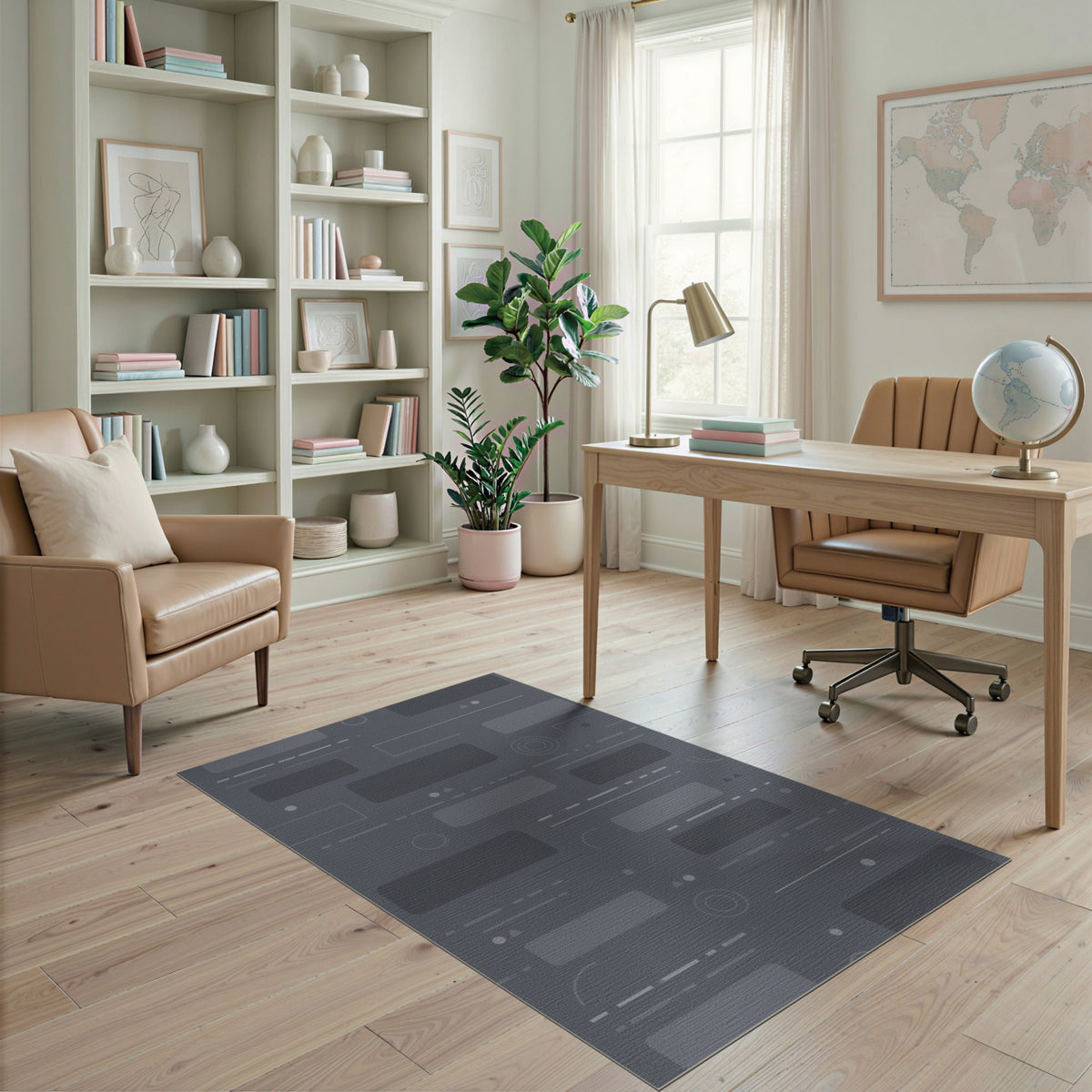 Grey Geometric Grey Area Rug