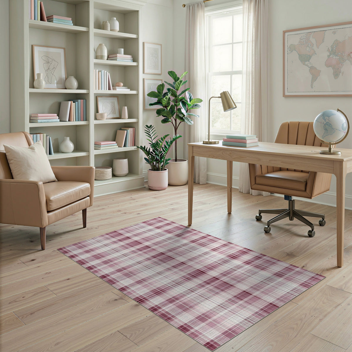 Pink Plaid Geometric Area Rug