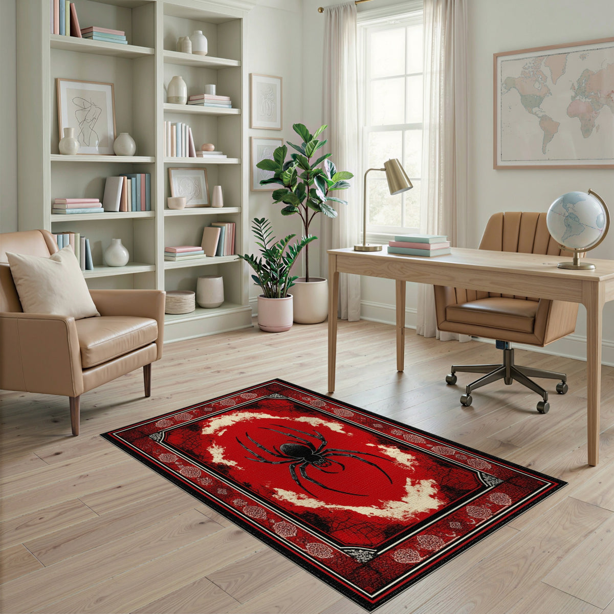 Red Gothic Spider Distressed Area Rug