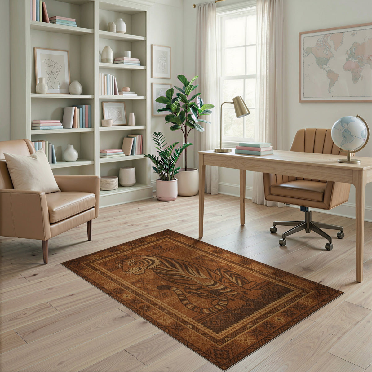 Heritage Tribal Tiger Area Rug in Brown Tan
