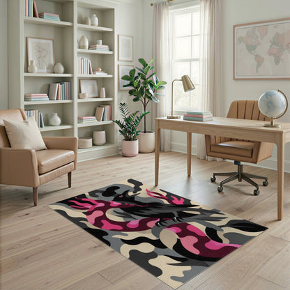 Pink Serpent Raven Abstract Area Rug