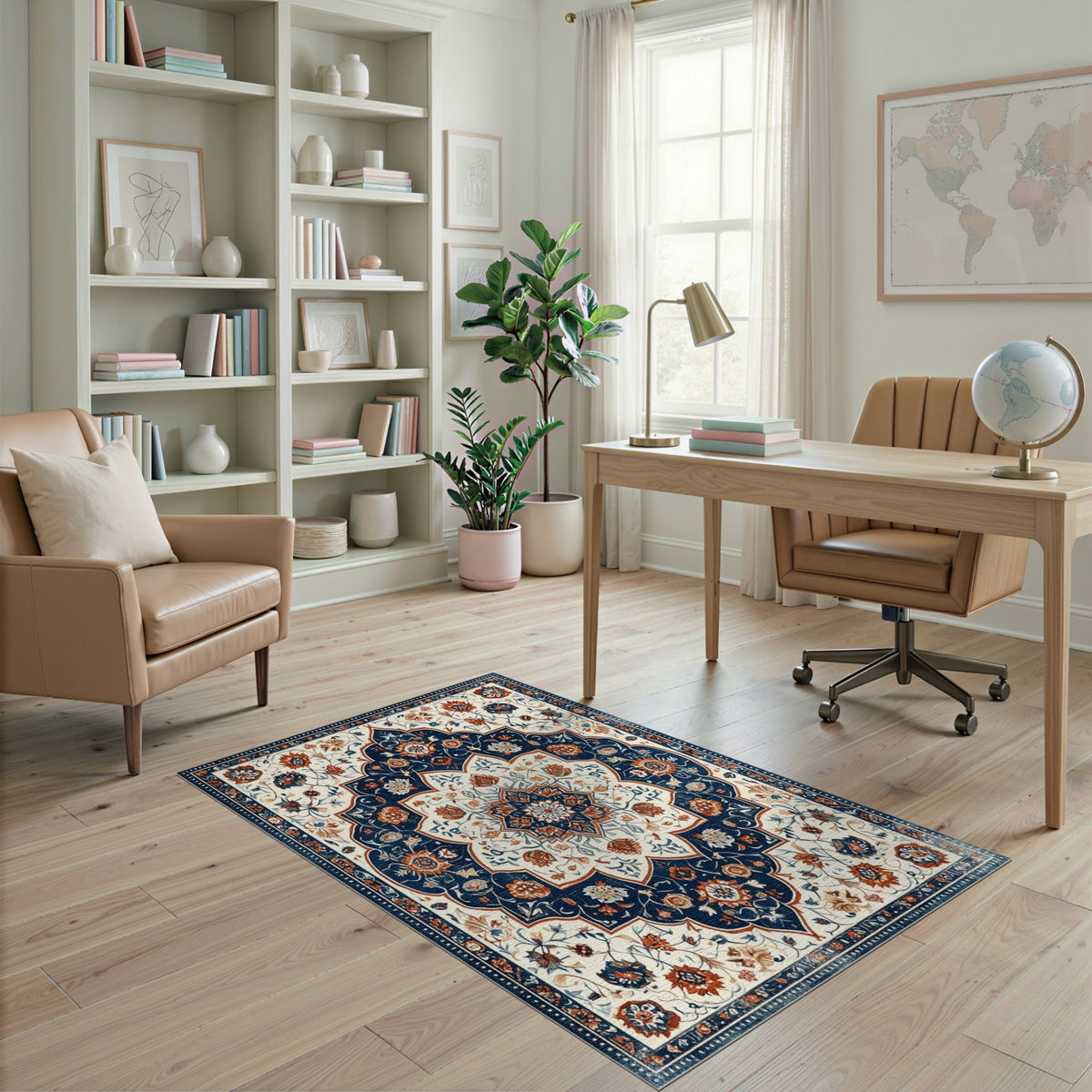 Blue and Teal Blue Floral Persian Medallion Area Rug