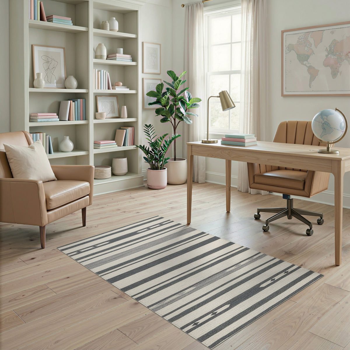 Black White Striped Geometric Area Rug