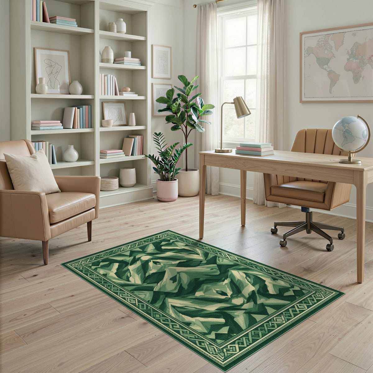 Green Geometric Mountain Area Rug
