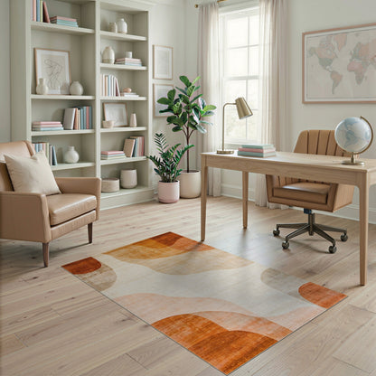 Warm Orange Abstract Wave Area Rug