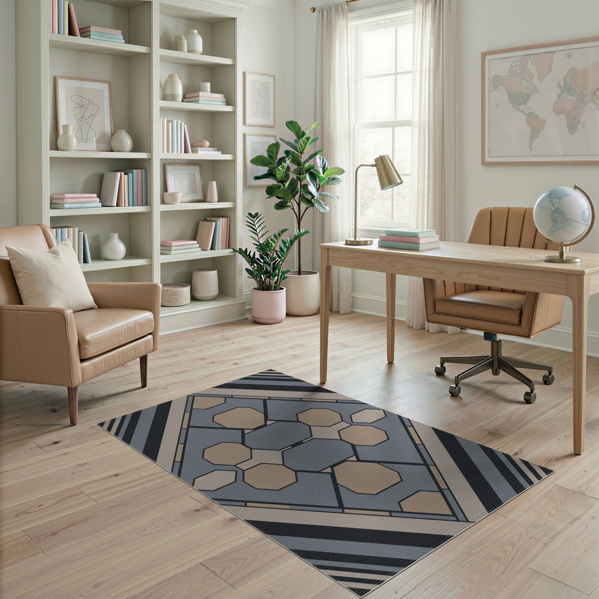 Grey Octagon Geometric Area Rug