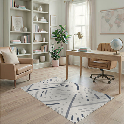 Grey Abstract Lines Washable Area Rug