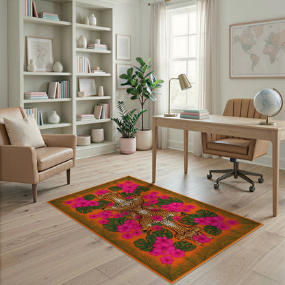 Leopard Hibiscus Orange Area Rug