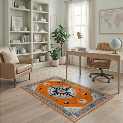 Orange Compass Rose Area Rug