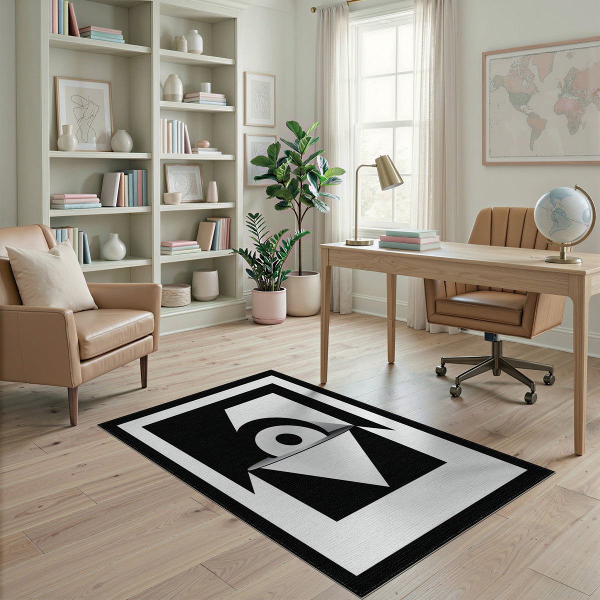 Bold Black White Geometric Area Rug