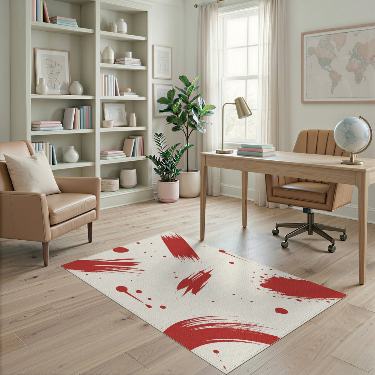 Abstract Area Red Abstract Brushstroke Area Rug