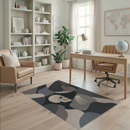 Grey Abstract Skull Skeleton Area Rug
