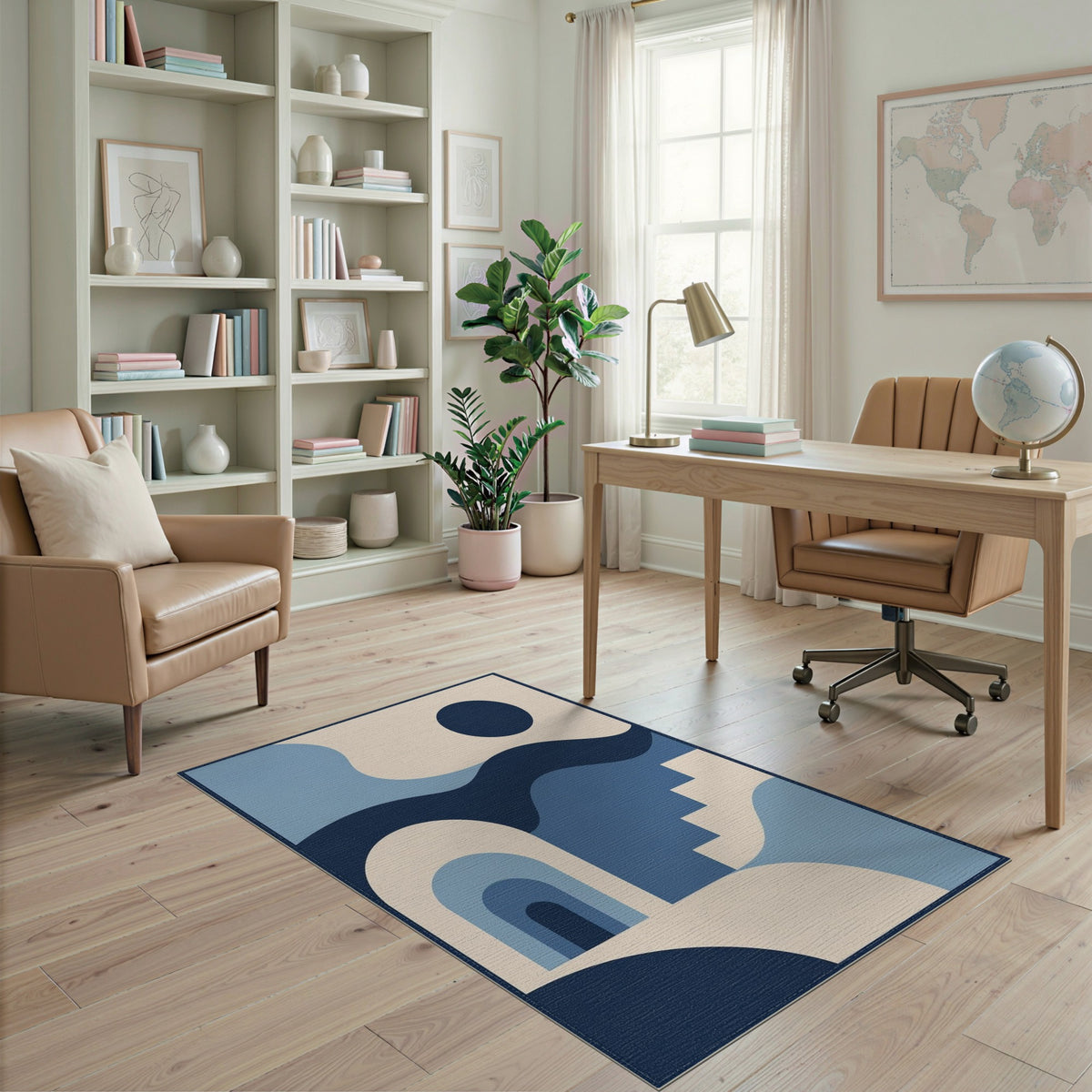 Geometric Modern Blue and Teal Blue Geometric Arch Area Rug