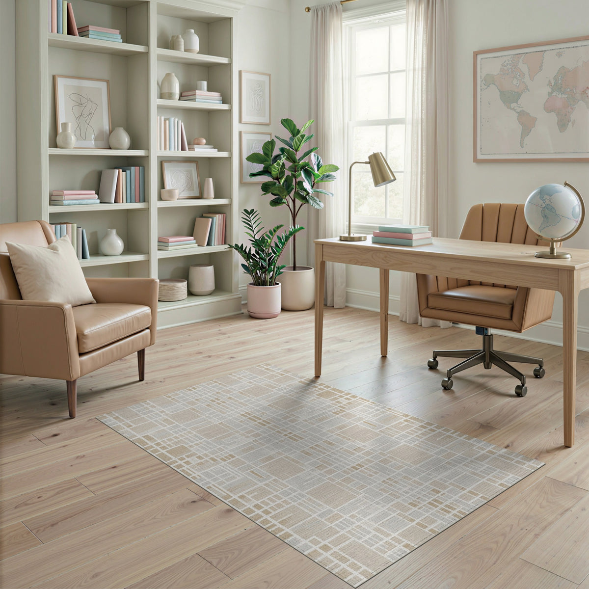 Grid Beige and Neutral Beige Geometric Grid Area Rug