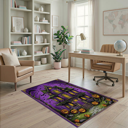 Purple Haunted Mansion Halloween Kids Cartoon Area Rug
