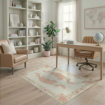 Pink Koi Fish Floral Vintage Area Rug