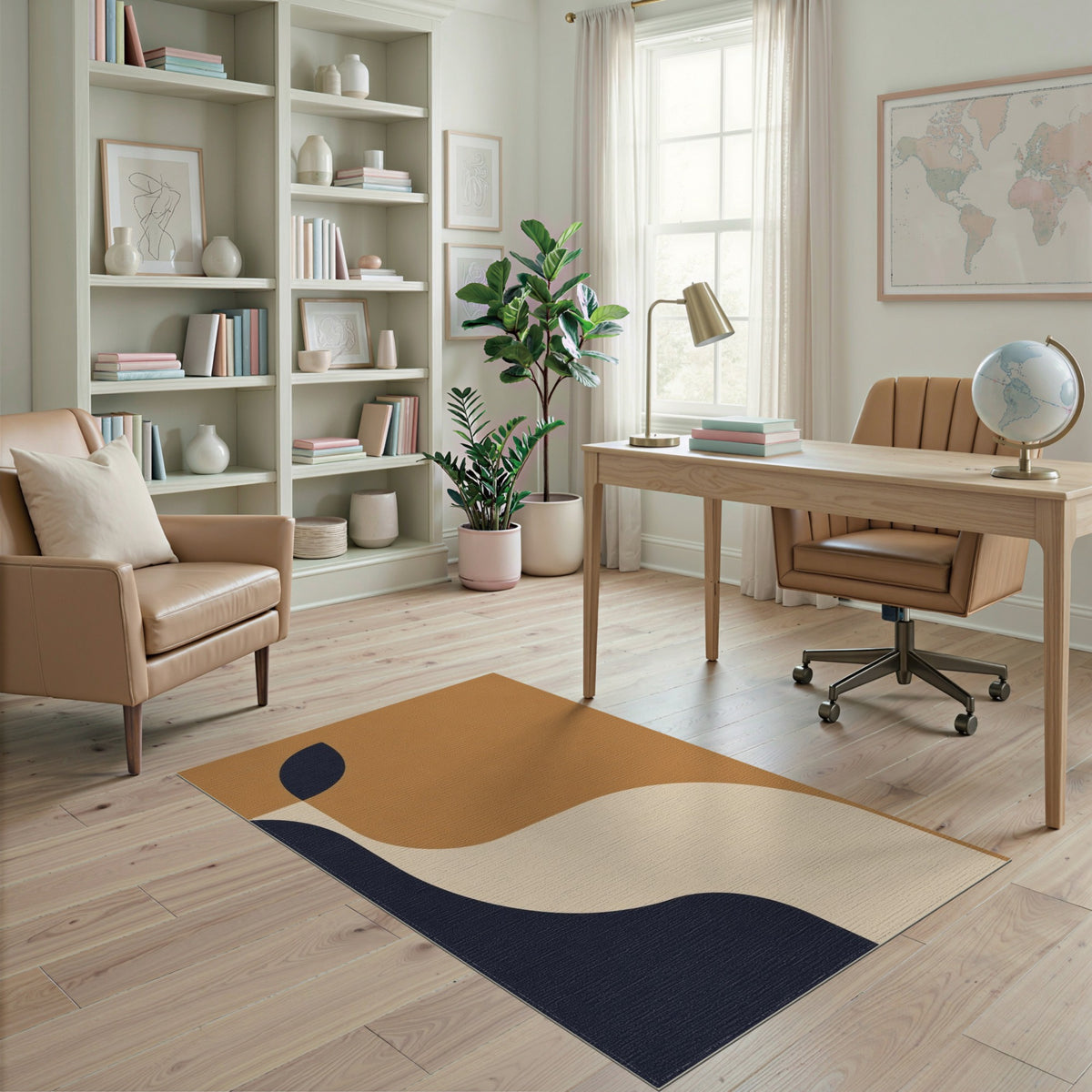 Abstract Brown and Navy Area Rug
