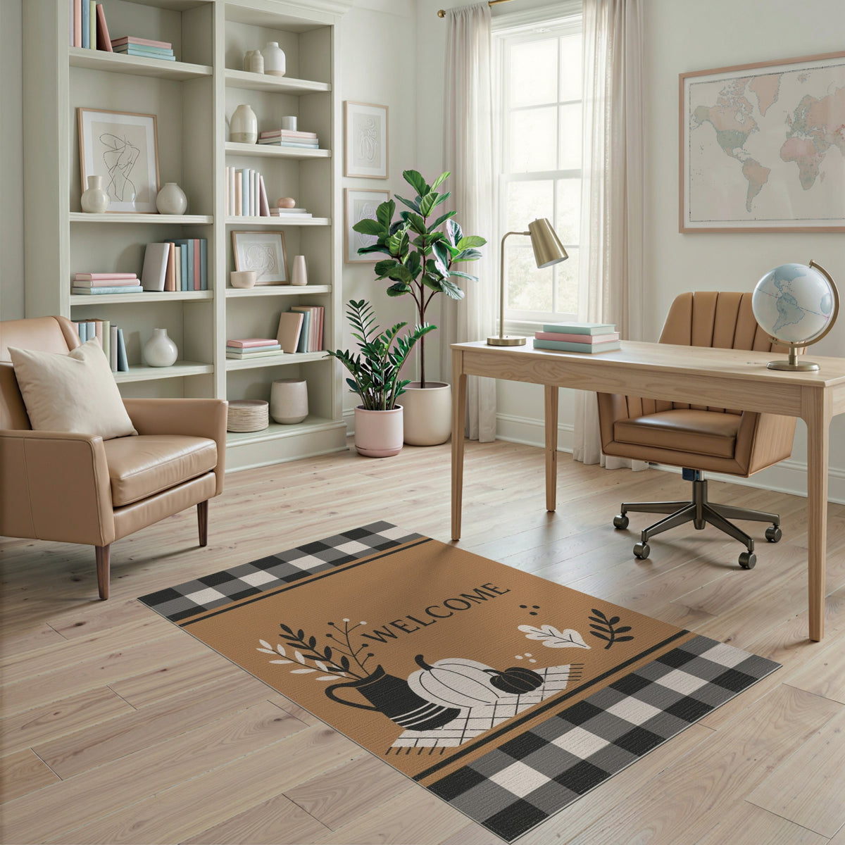 Rustic Farmhouse Welcome Pumpkins Area Rug