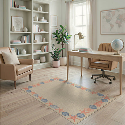 Coastal Beach Beige Coastal Seashell Starfish Area Rug