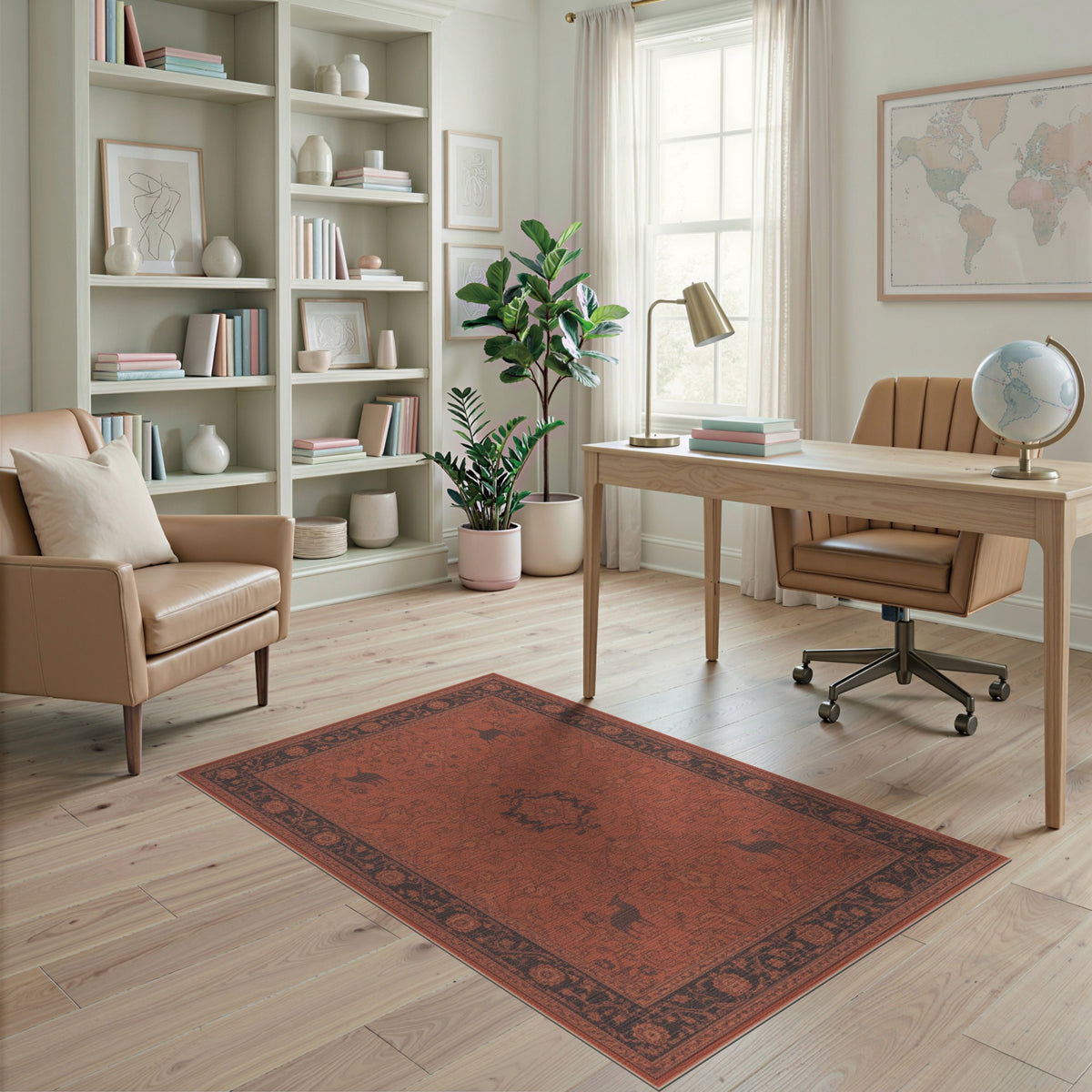 Red Persian Deer Area Rug