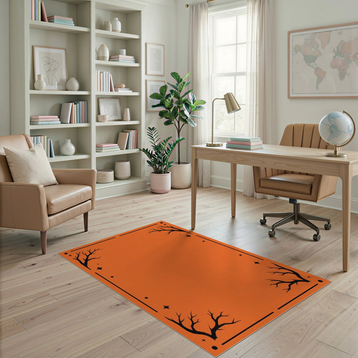 Spooky Orange Bare Branch Area Rug