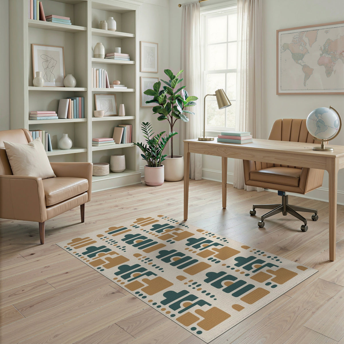 Geometric Brown Teal Area Rug