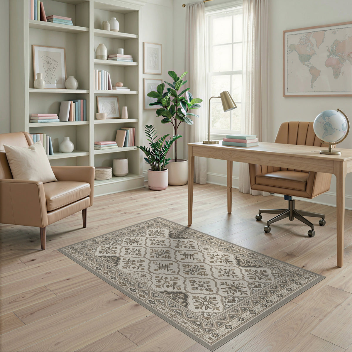 Beige Neutral Persian Medallion Area Rug