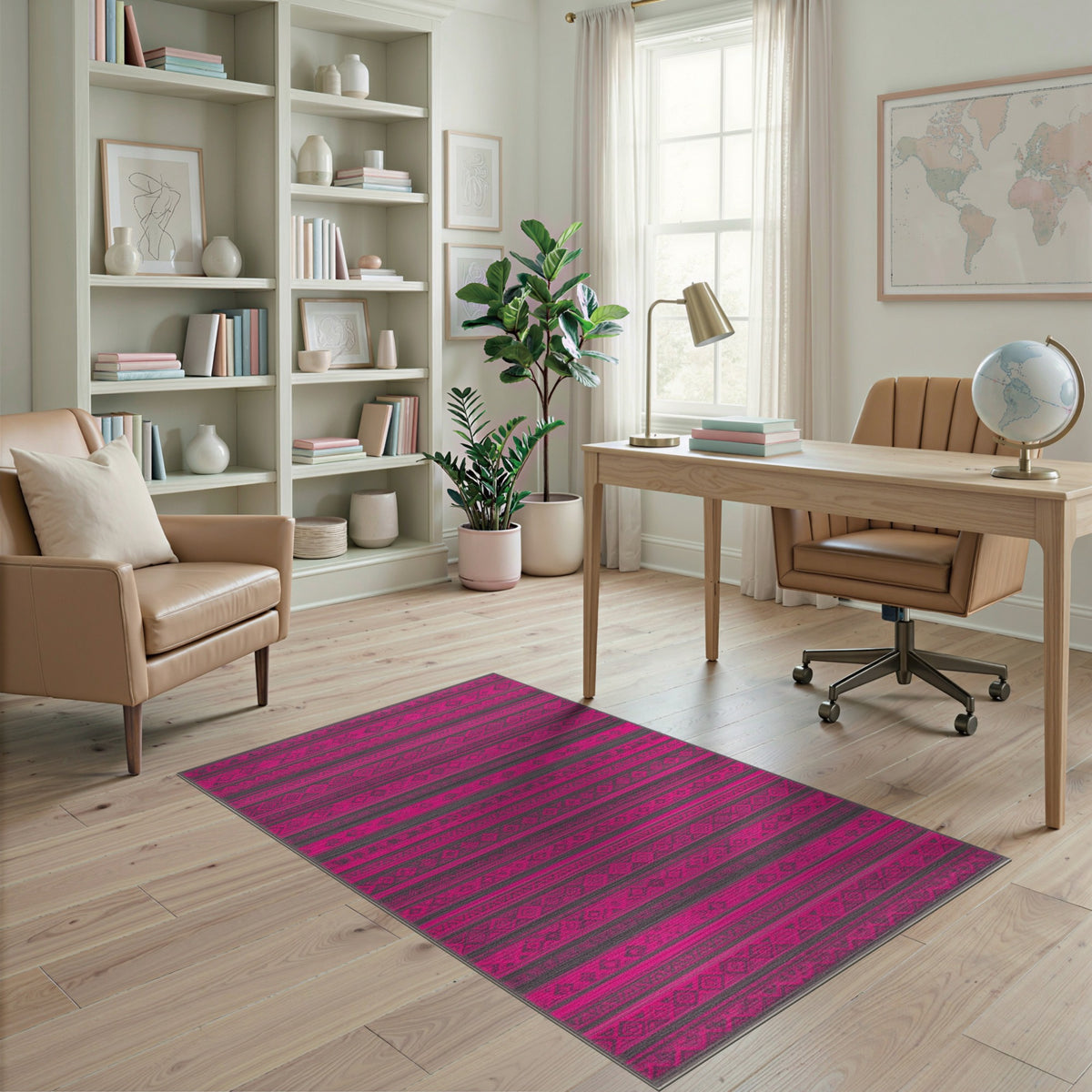 Bold Pink Tribal Striped Area Rug