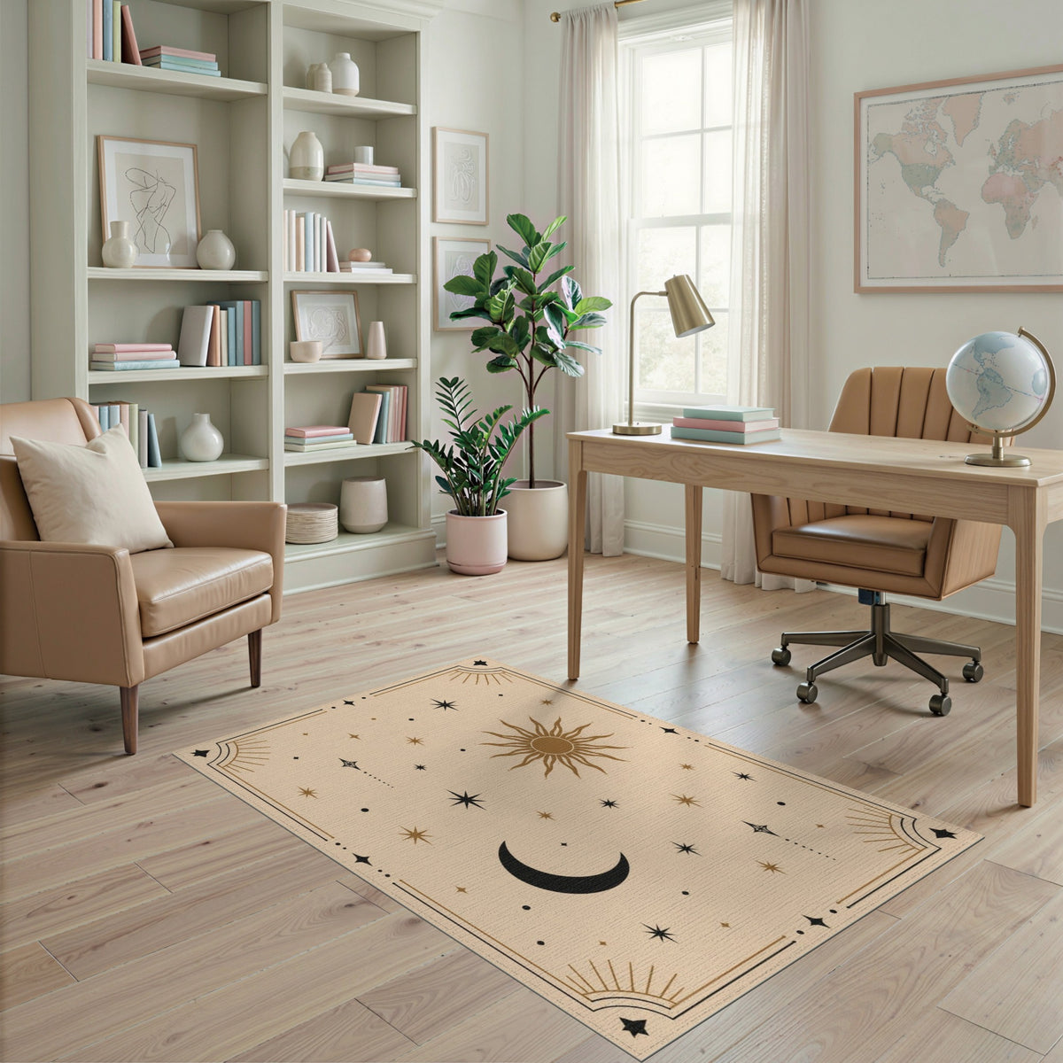 Boho Celestial Sun Moon Stars Area Rug