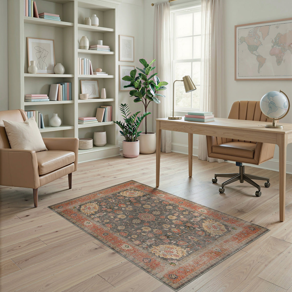 ODIKA Grey Persian Floral Area Rug