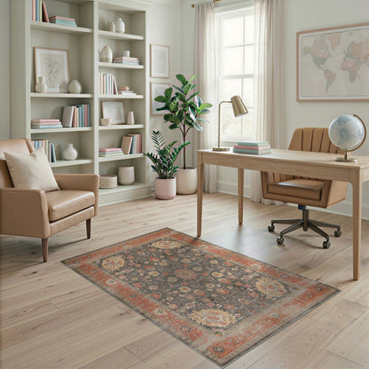 ODIKA Grey Persian Floral Area Rug