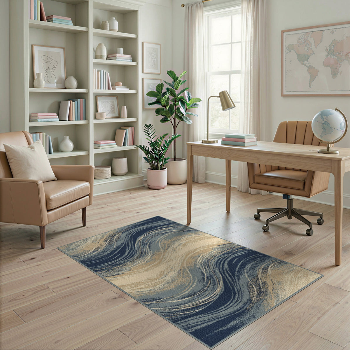 Blue Teal Abstract Wave Area Rug