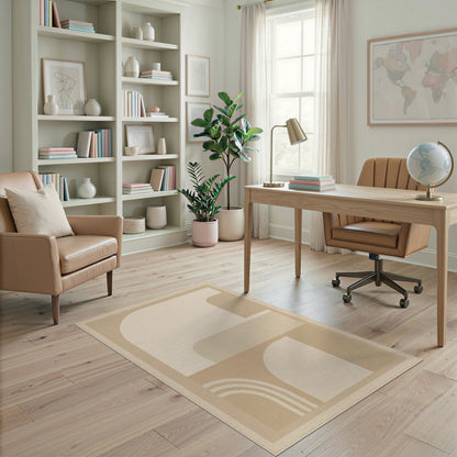 Beige and Neutral Arch Beige Geometric Arch Area Rug