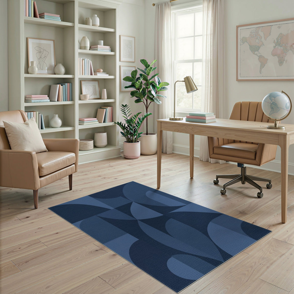 Geometric Modern Blue and Teal Blue Geometric Modern Area Rug