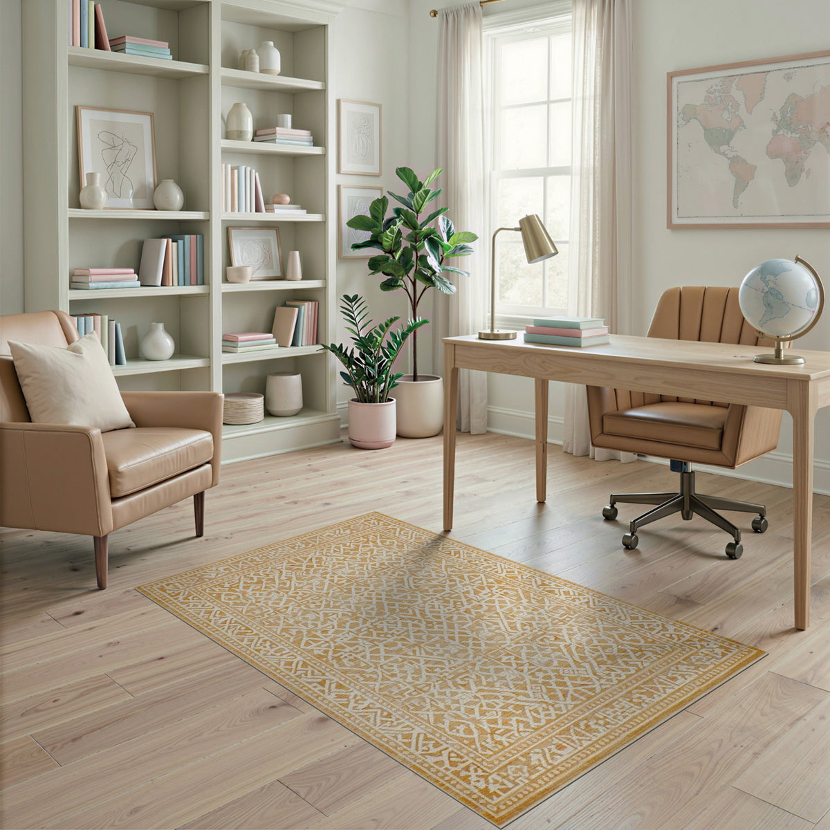 Beige Geometric Washable Area Rug