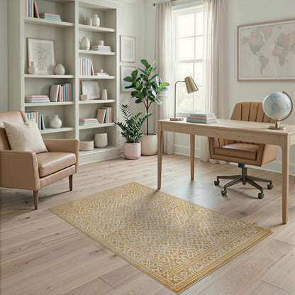 Beige Geometric Washable Area Rug