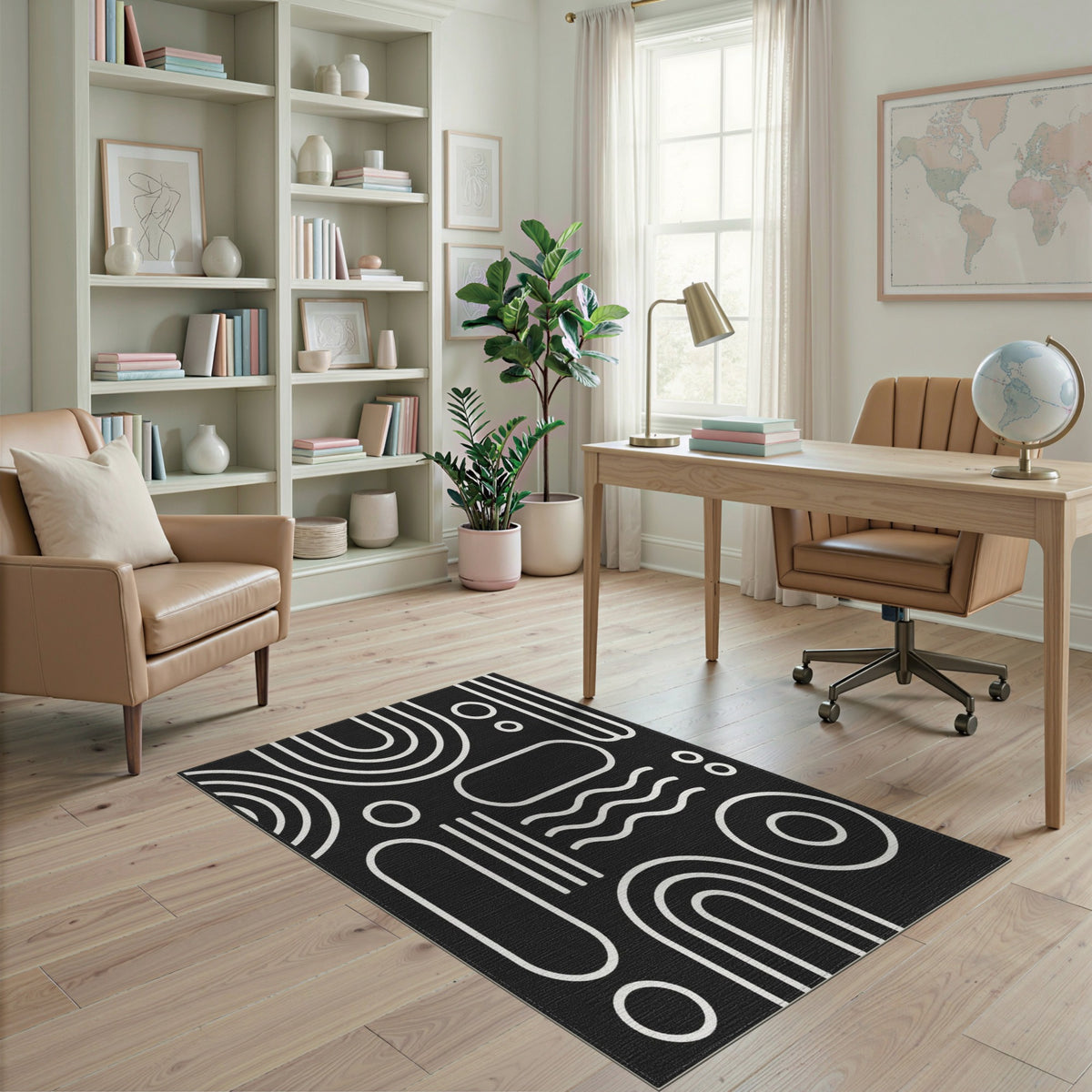 Bold Black White Geometric Area Rug