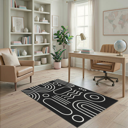 Bold Black White Geometric Area Rug