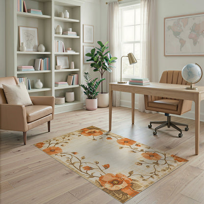 Orange Poppy Floral Vintage Rug