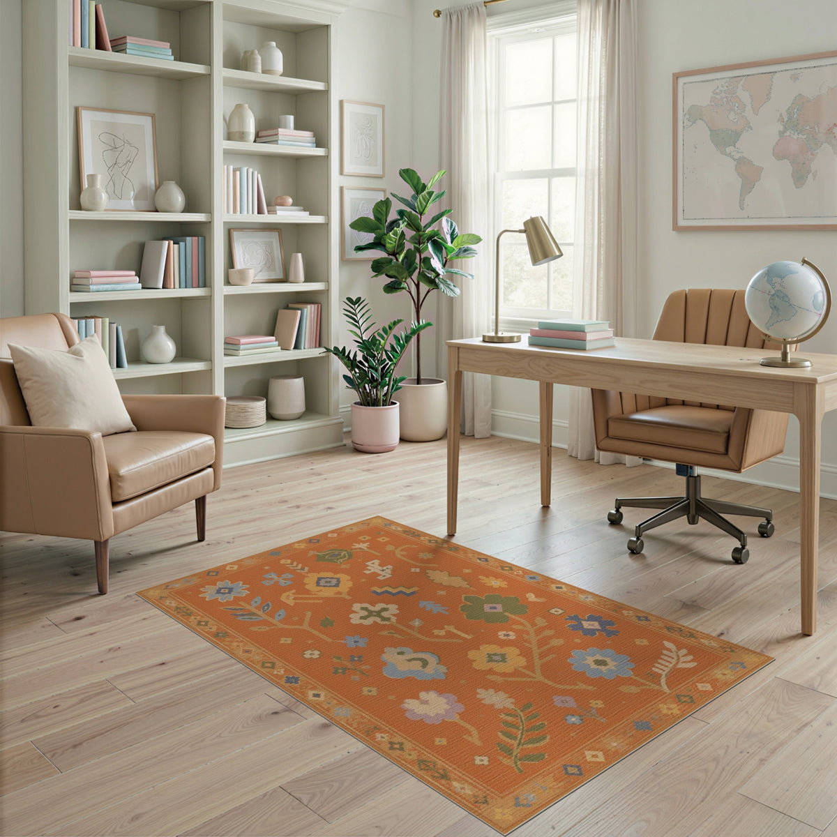Orange Southwestern Floral Area Rug